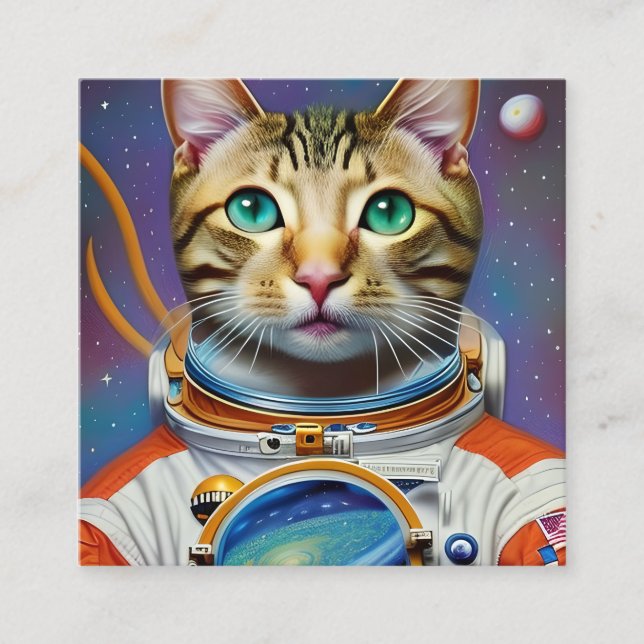 Astronaut Cat in Space Fyrkantigt Visitkort (Framsida)