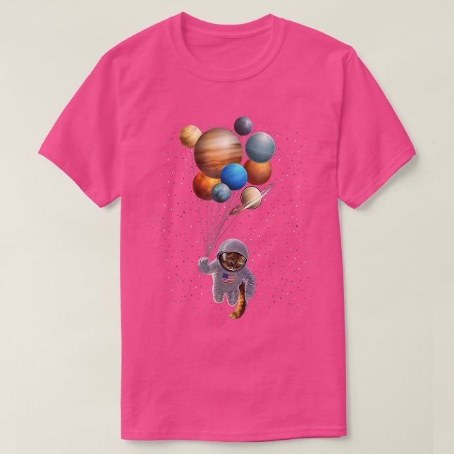 Astronaut Cat in Space Holding Planet Balloon T Shirt (Design framsida)