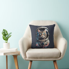 Astronaut Cat in Space Watercolor Art Kudde