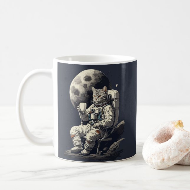 Astronaut Cat med Kopp i kaffe (Med munk)