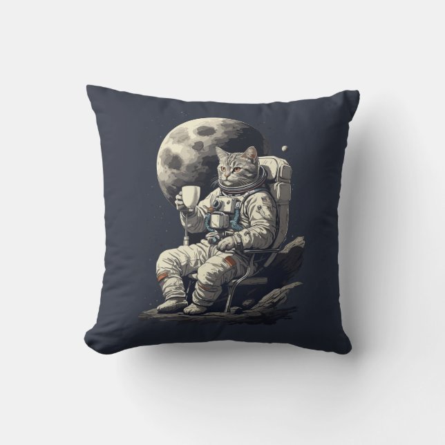 Astronaut Cat med Kopp i kaffe Kudde (Framsida)
