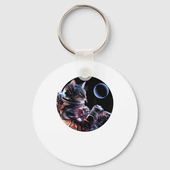 Astronaut Cat med Planet Nyckelring (Framsida)