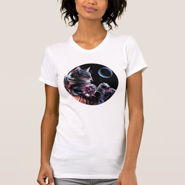 Astronaut Cat med Planet T Shirt (Framsida)