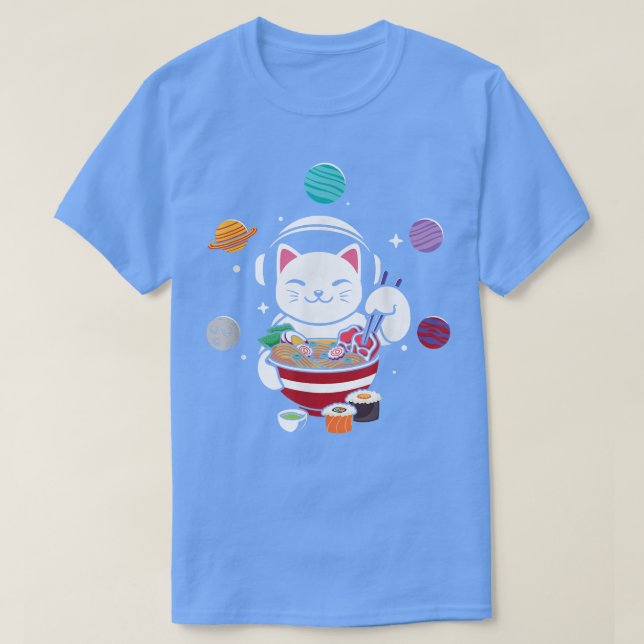 Astronaut Cat med Ramen in Space Anime Neko T Shirt (Design framsida)