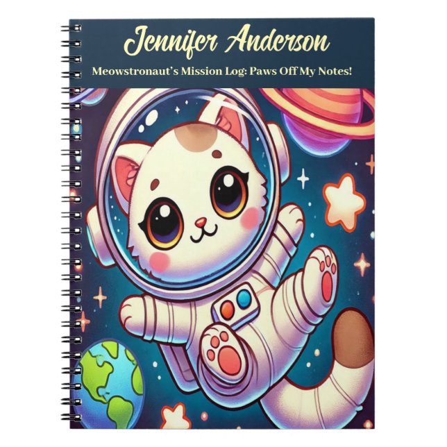 Astronaut Cat Notebook Anpassade Namn & Title Anteckningsbok (Framsidan)