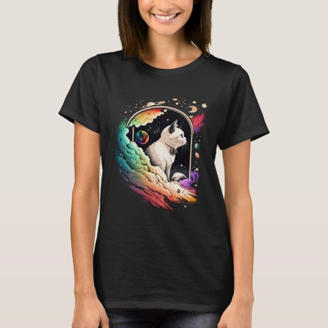Astronaut Cat or  Space Cat on Galaxy Cat   4 T Shirt (Framsida)