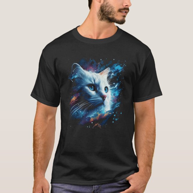 Astronaut Cat or  Space Cat on Galaxy Cat T Shirt (Framsida)