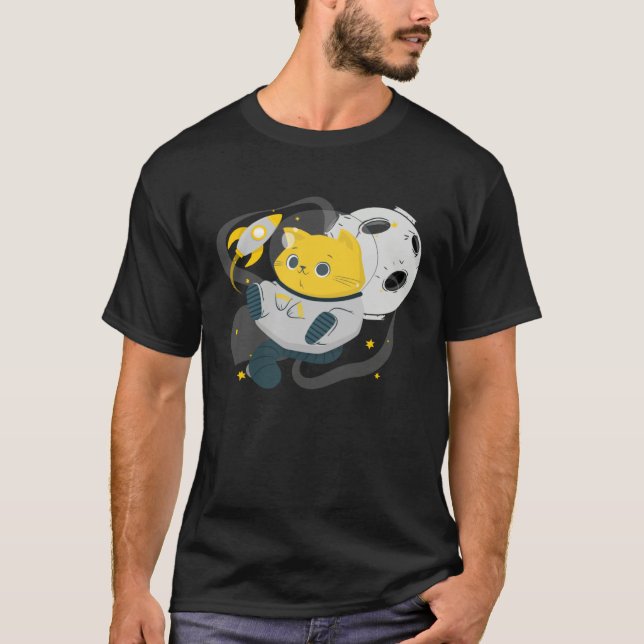 Astronaut Cat Or  Space Cat On Galaxy Kitten T Shirt (Framsida)