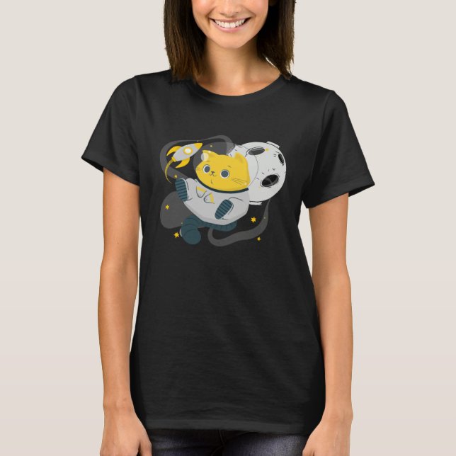 Astronaut Cat Or  Space Cat On Galaxy Kitten T Shirt (Framsida)