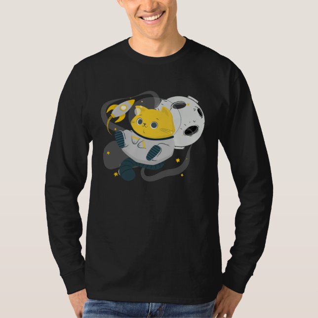 Astronaut Cat Or  Space Cat On Galaxy Kitten T Shirt (Framsida)