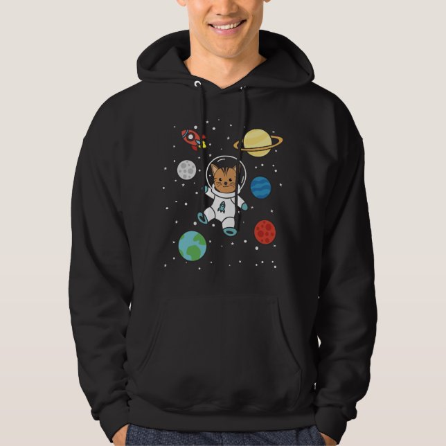 Astronaut Cat Planet Earth Mars Space Hoodie (Framsida)