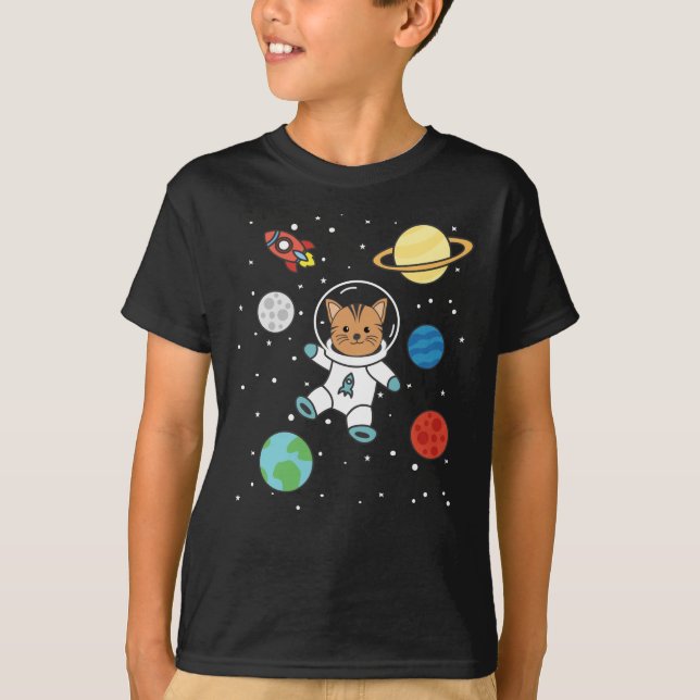 Astronaut Cat Planet Earth Mars Space T Shirt (Framsida)