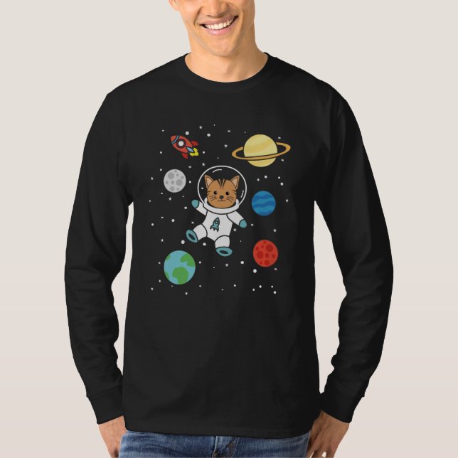 Astronaut Cat Planet Earth Mars Space T Shirt (Framsida)