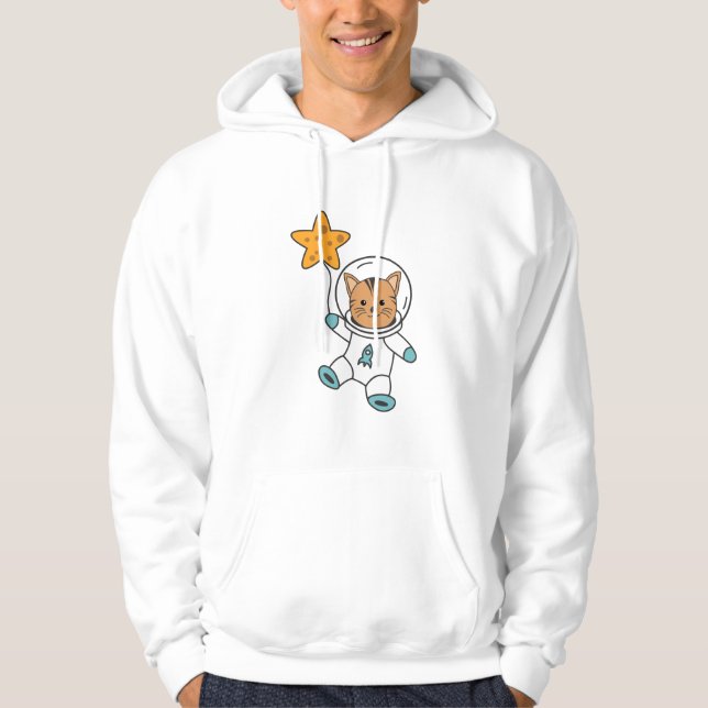 Astronaut Cat Planet Måne Star Space Hoodie (Framsida)