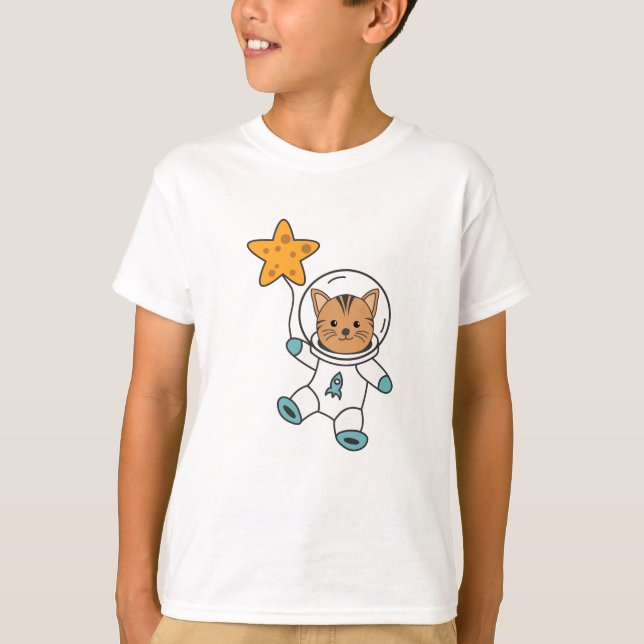 Astronaut Cat Planet Måne Star Space T Shirt (Framsida)