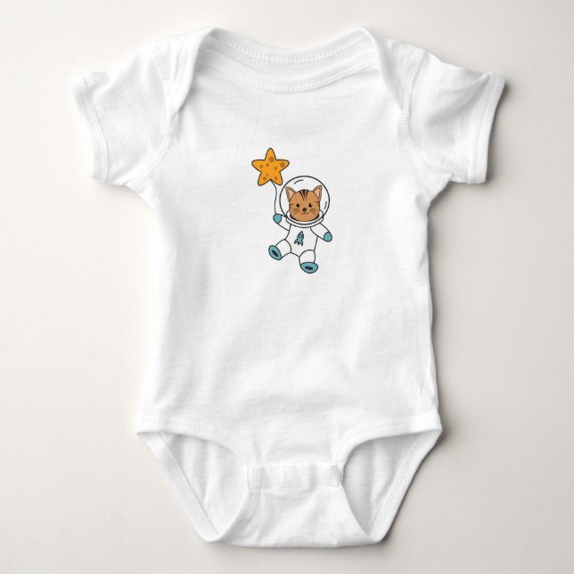 Astronaut Cat Planet Måne Star Space T Shirt (Framsida)