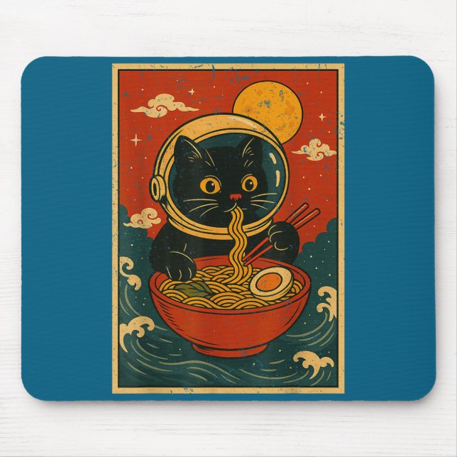 Astronaut Cat Ramen Japanese Graphic Tees Men Wome Musmatta (Framsidan)