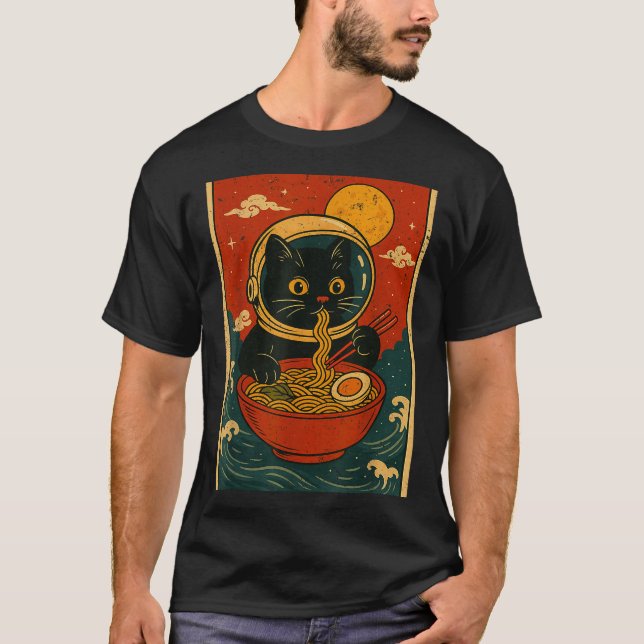Astronaut Cat Ramen Japanese Graphic Tees Men Wome T Shirt (Framsida)