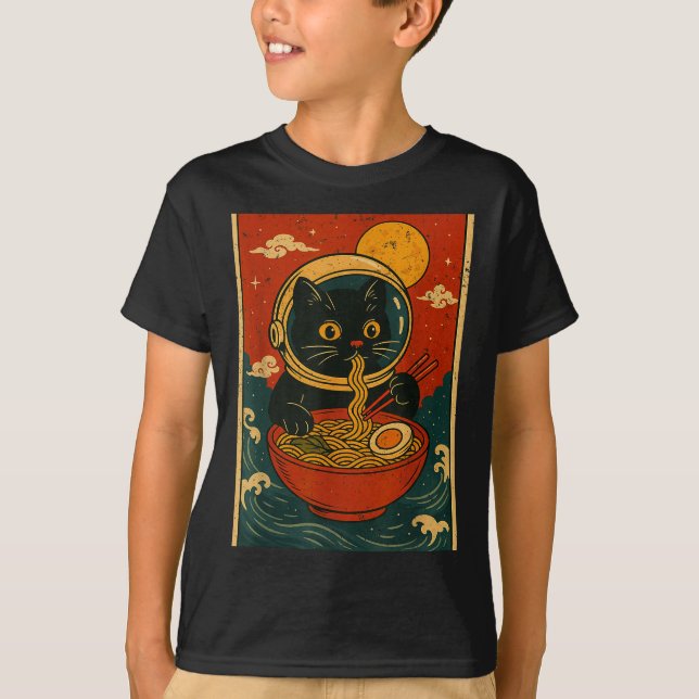 Astronaut Cat Ramen Japanese Graphic Tees Men Wome T Shirt (Framsida)