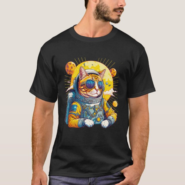 Astronaut Cat Space Cat Spaceman T Shirt (Framsida)
