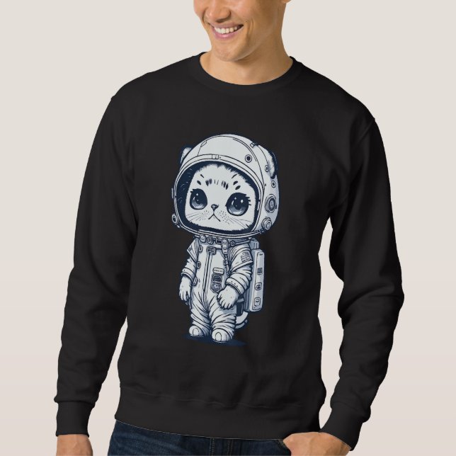 Astronaut Cat Space Katt Kitten Kitten Lång Ärmad Tröja (Framsida)