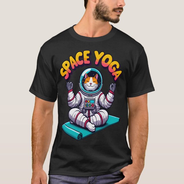 Astronaut Cat Space Yoga T Shirt (Framsida)