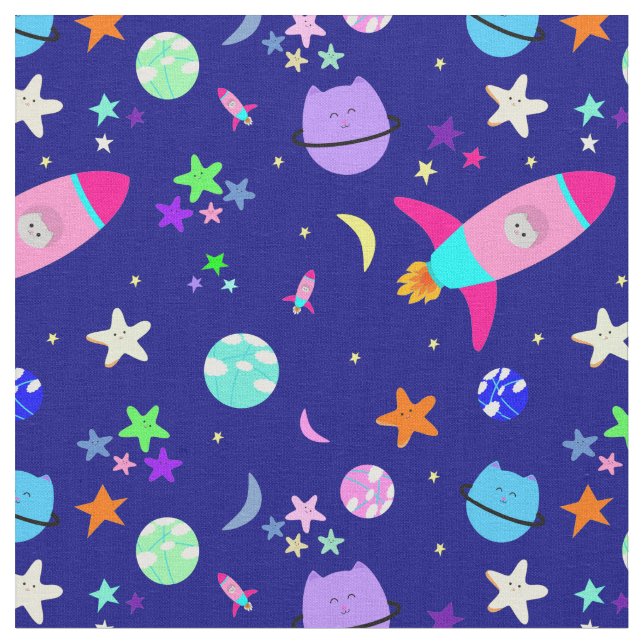 astronaut cat spaceship galaxy tyg (Närbild)