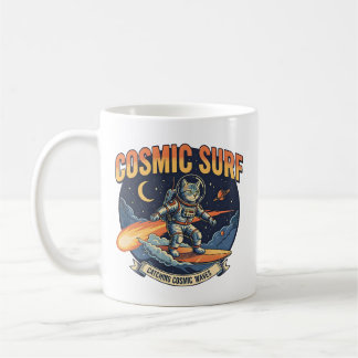 Astronaut Cat Surfing comic waves Kaffemugg