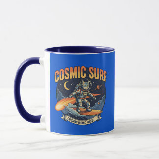 Astronaut Cat Surfing Comic Waves Mugg