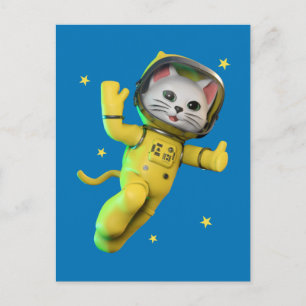 Astronaut Cat Tecknad Vykort