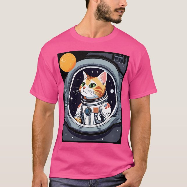 Astronaut Cat Ufo T Shirt (Framsida)