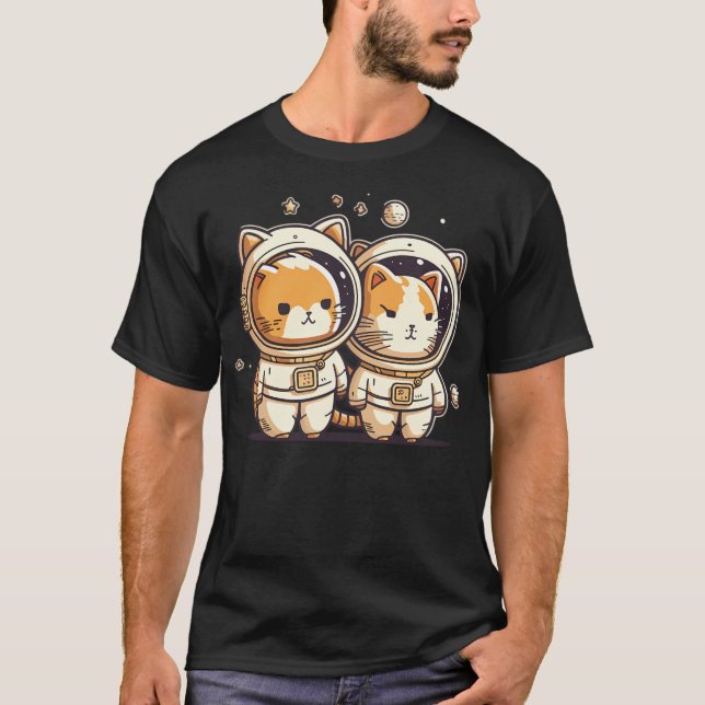 Astronaut Cats-01 T Shirt (Framsida)