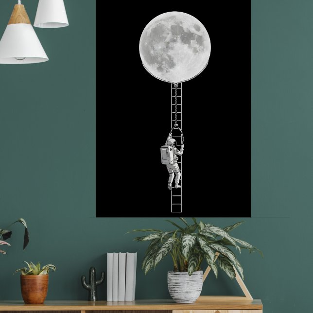 Astronaut Climbing the Moon – Surreal Space Art Poster (Vardagsrum 1)