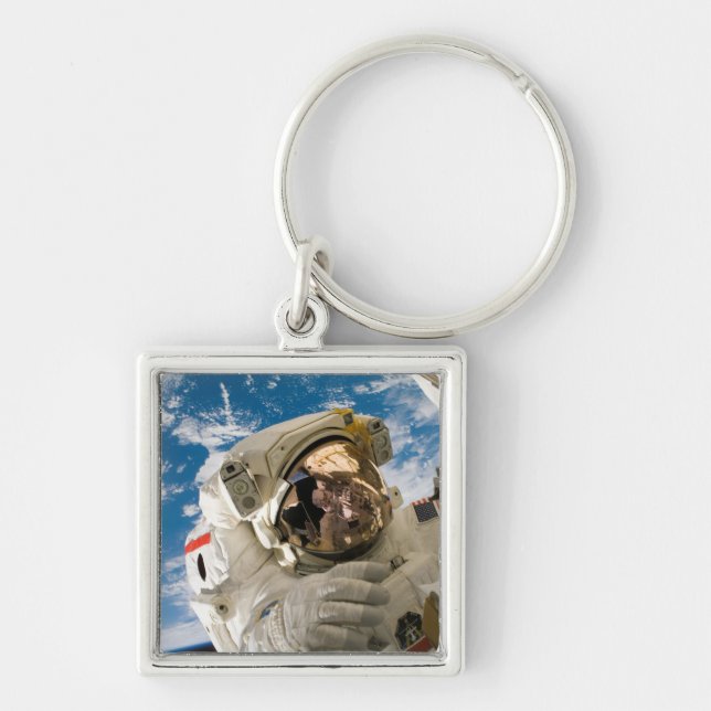 Astronaut Coola Rymden Bilder Coola Space Fyrkantig Silverfärgad Nyckelring (Framsidan)