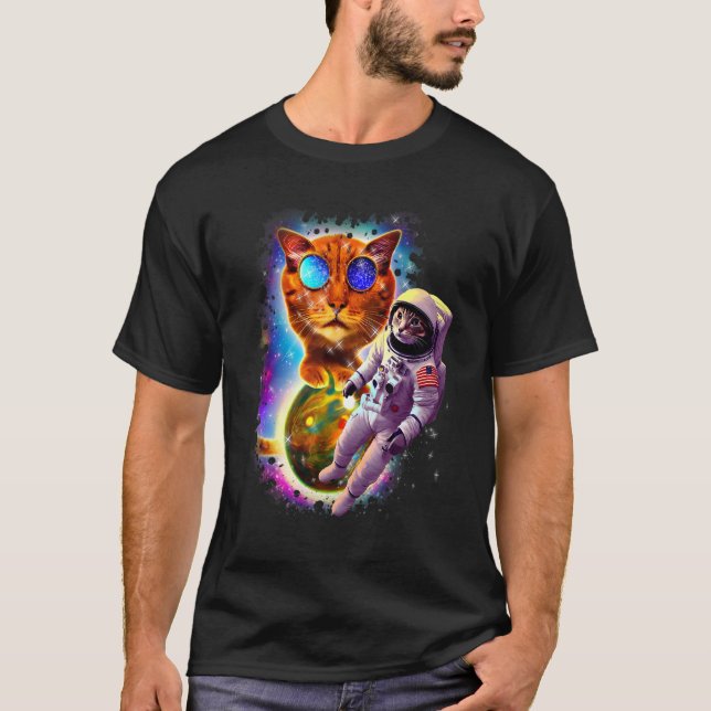 Astronaut Cosmic Cat Space Galaxy Rainbow Galactic T Shirt (Framsida)