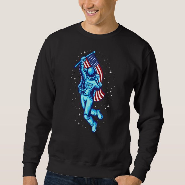 Astronaut Cosmonaut Space USA US Flagga Rocket Fra Lång Ärmad Tröja (Framsida)