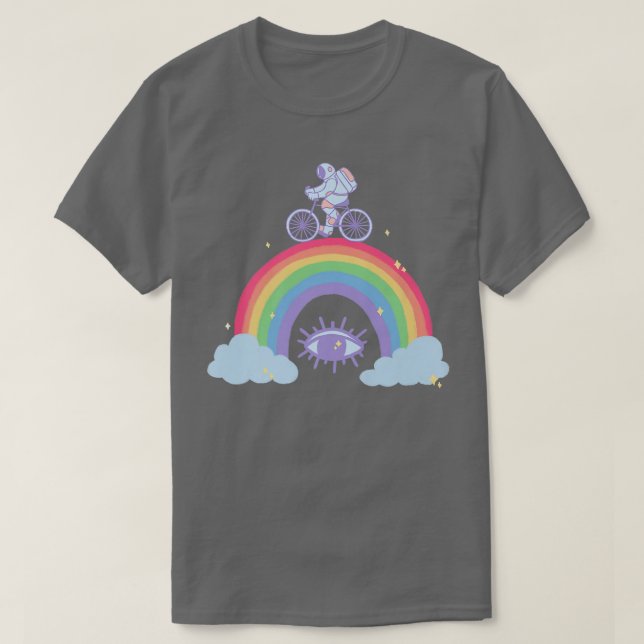 Astronaut Cycling Boho Rainbow Premium T-Shirt (Design framsida)