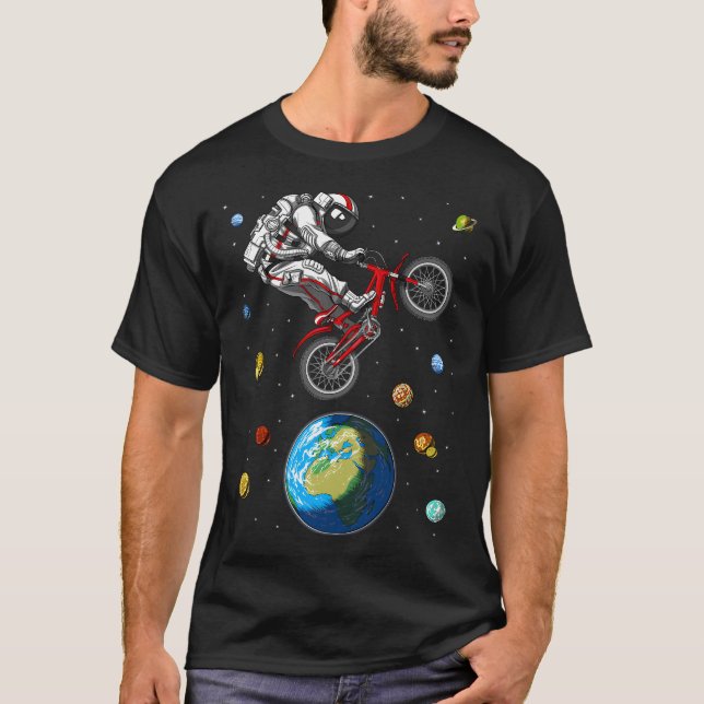 Astronaut Cykel Hoppning T Shirt (Framsida)