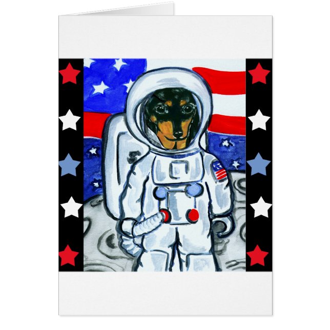 Astronaut dachshund hälsningskort (Framsidan)