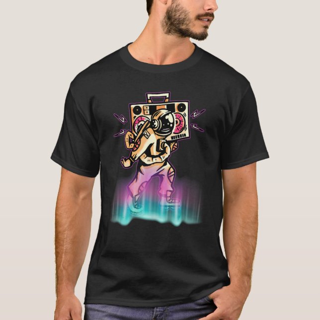 Astronaut dans Retro med Music Player T Shirt (Framsida)