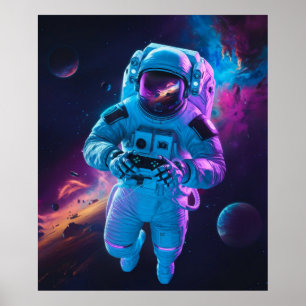 Astronaut Dataspel Vibrant Futuristisk Poster
