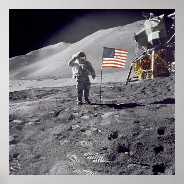 Astronaut David Scott Salutes Flagga Poster (Framsidan)