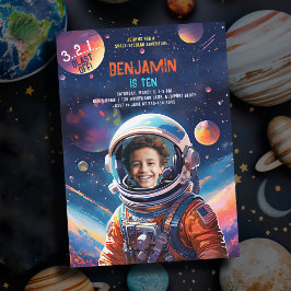 Astronaut Deep Space Himlar Planets Foto Birthday Inbjudningar