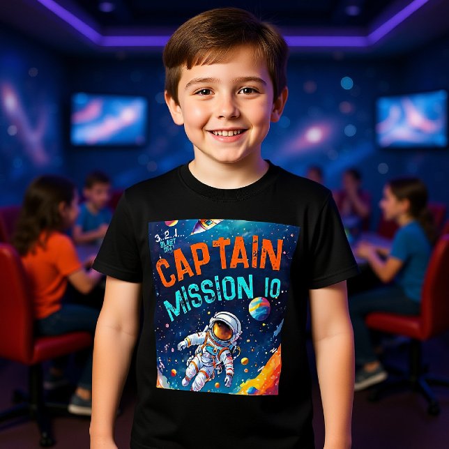 Astronaut Deep Space Planets Birthday Boy Captain T Shirt (astronaut theme birthday party for kids personalized shirt planets galaxy sky captain)