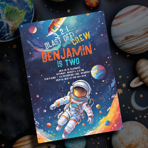 Astronaut Deep Space Rocket Planets Boy Birthday Inbjudningar