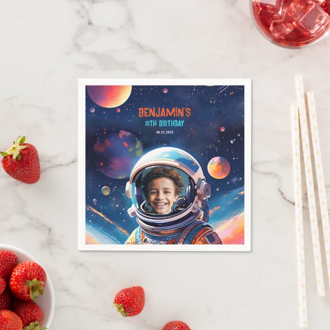 Astronaut Deep Space Sky Planets Photo Birthday Pappersservett (Insitu)