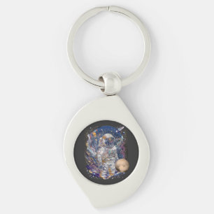 Astronaut-design Swirl Silverfärgad Nyckelring