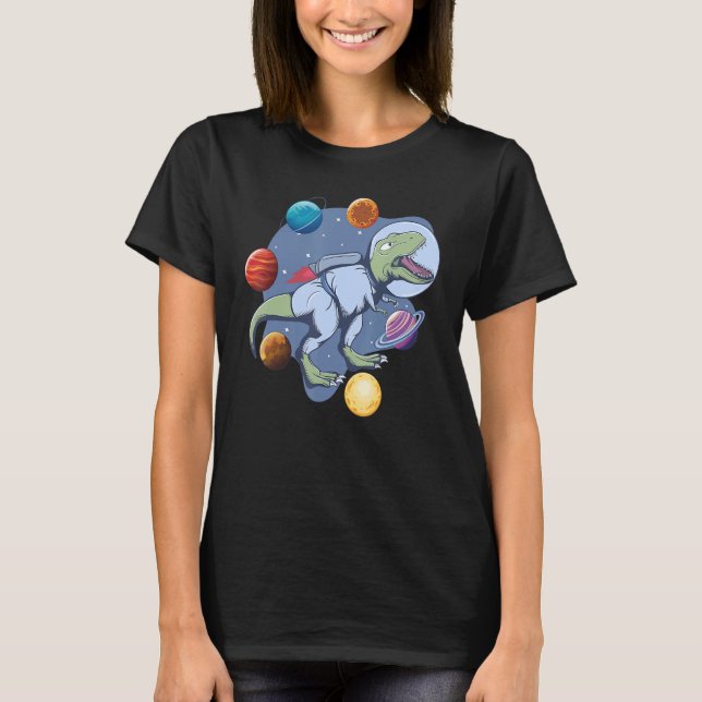 Astronaut Dinosaur In Space Travel Galaxy Dinosaur T Shirt (Framsida)