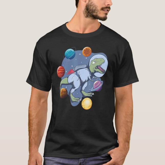 Astronaut Dinosaur In Space Travel Galaxy Dinosaur T Shirt (Framsida)