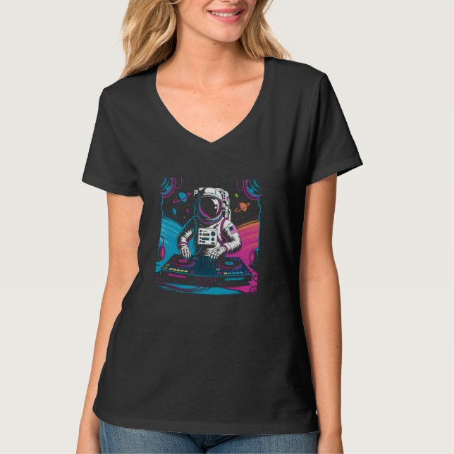 Astronaut Disk Jockey Spaceman DJ Space Music T Shirt (Framsida)